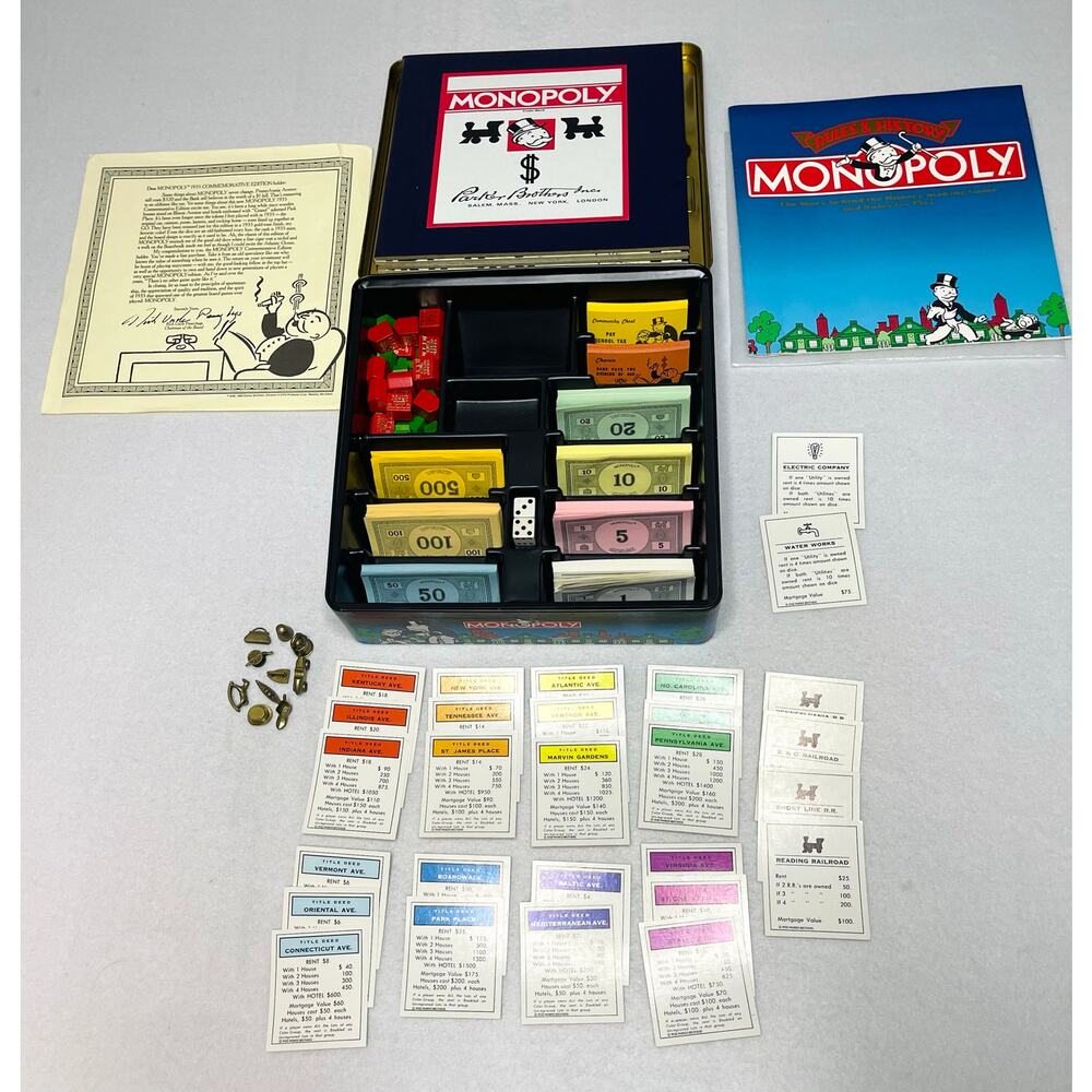 Vintage Monopoly 1935 Commemorative Edition 1985 Collectors Tin Complete